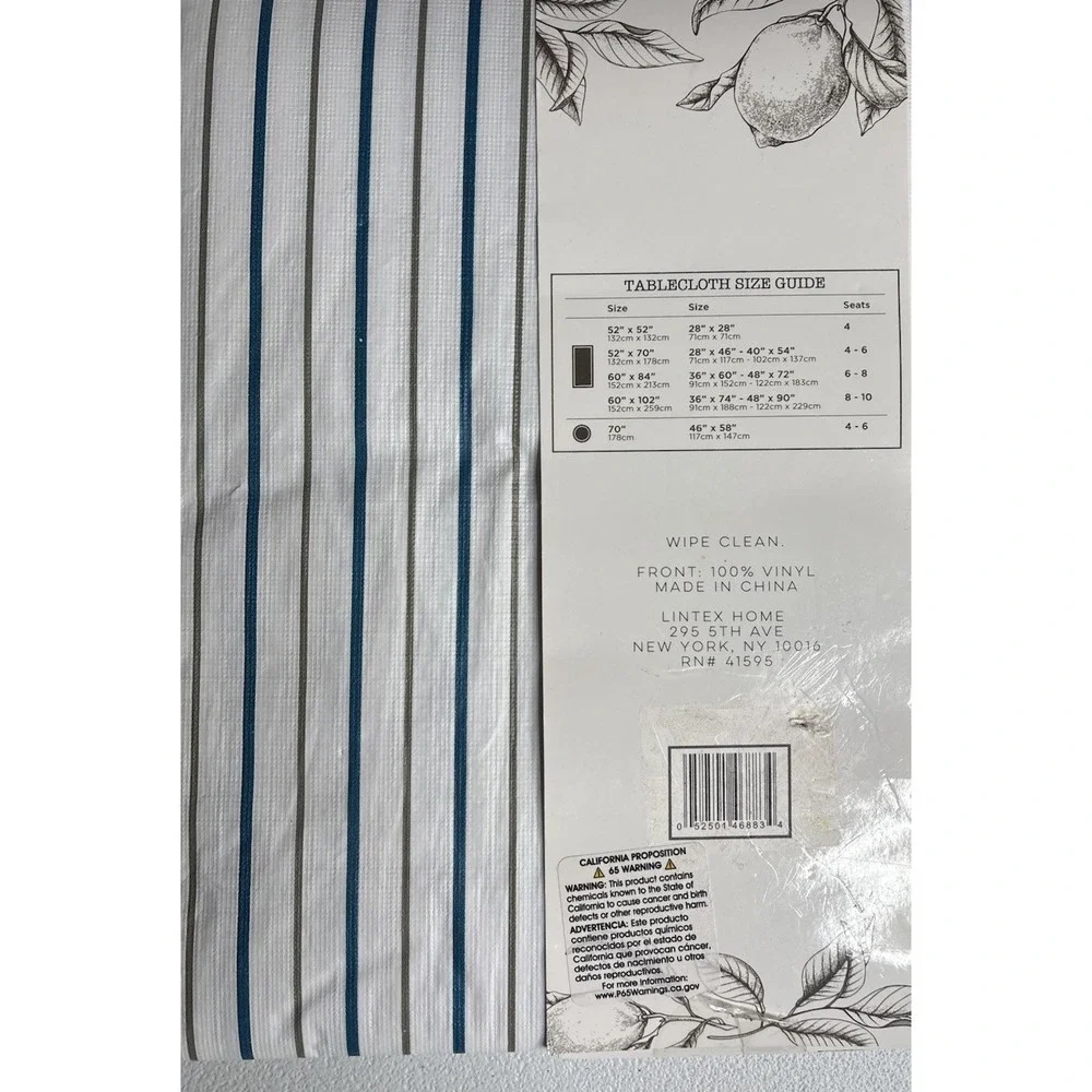 Lintex Vinyl Tablecloth Home Collection Rectangle French Stripe Lot Of 2 New